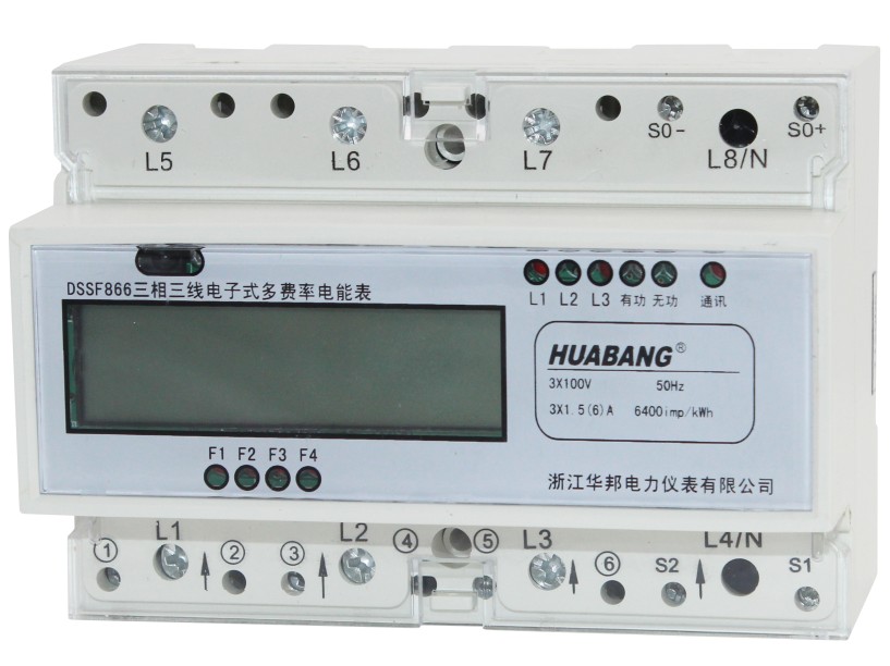 DTS866三相复费率导轨表概述 DTS866三相复费率导轨表系我公司采用微电子技术与专用大规模集成电路,应用数字采样处理技术及SMT工艺等先进技术研制开发的三相有功电能表。该表技术性能完全符合IEC62053-21国际标准中1级三相有功电能表的相关技术要求,能直接精确地测量额定频率为50Hz或60Hz三相交流电网中负荷的有功电能的消耗。该表由步进电机式脉冲计数器,或者7位LCD显示器显示有功用电量,具有可靠性好、体积小、重量轻、外形美观、安装方便等特点。 DTS866三相复费率导轨表功能特点 1、35m